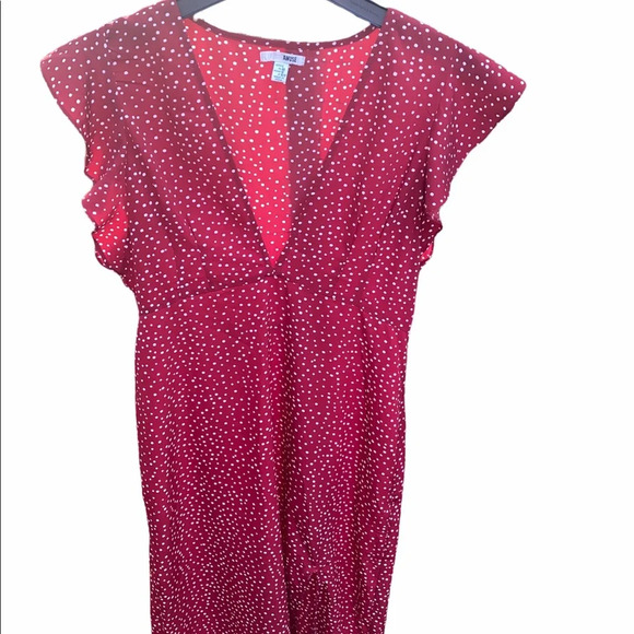 Amuse Society red polka dot maxi dress with slit; size large - Picture 2 of 7